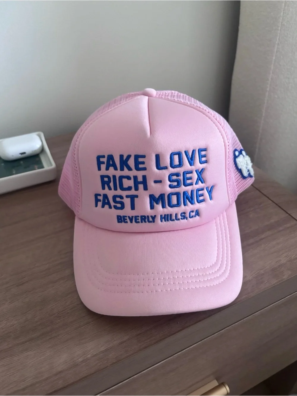 Pink Embroidered Trucker Hat - 'Fake Love' Statement Cap Homme + Femme